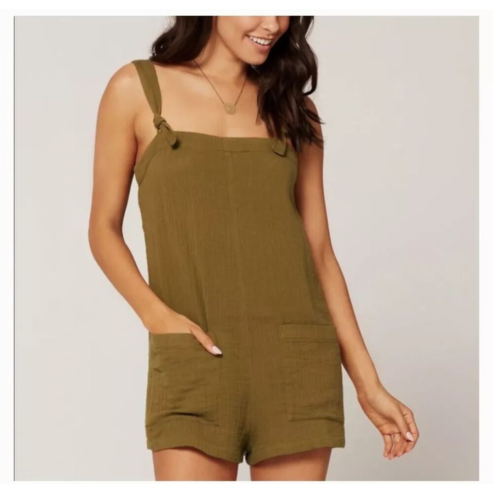 L SPACE Womens Romper Small Green Pull On Lightweight Cotton Gauze STEPHIE